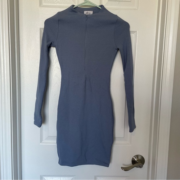 Oh Polly Dresses & Skirts - Oh Polly Blue High Neck Front Zipper Ribbed Long Sleeve Sweater Dress Size 2